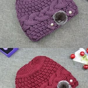 2 for $12 Womens Lined Winter Hat (1Red&Plum)